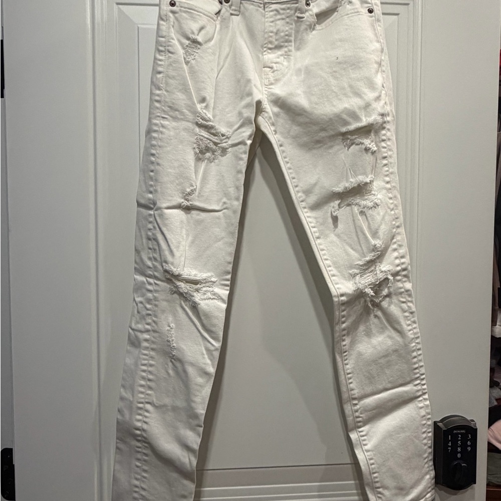 American Eagle Outfitters Men's White Distressed Jeans